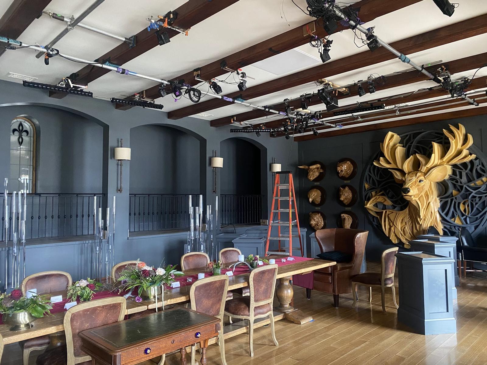 On-site floral redesign work during filming
