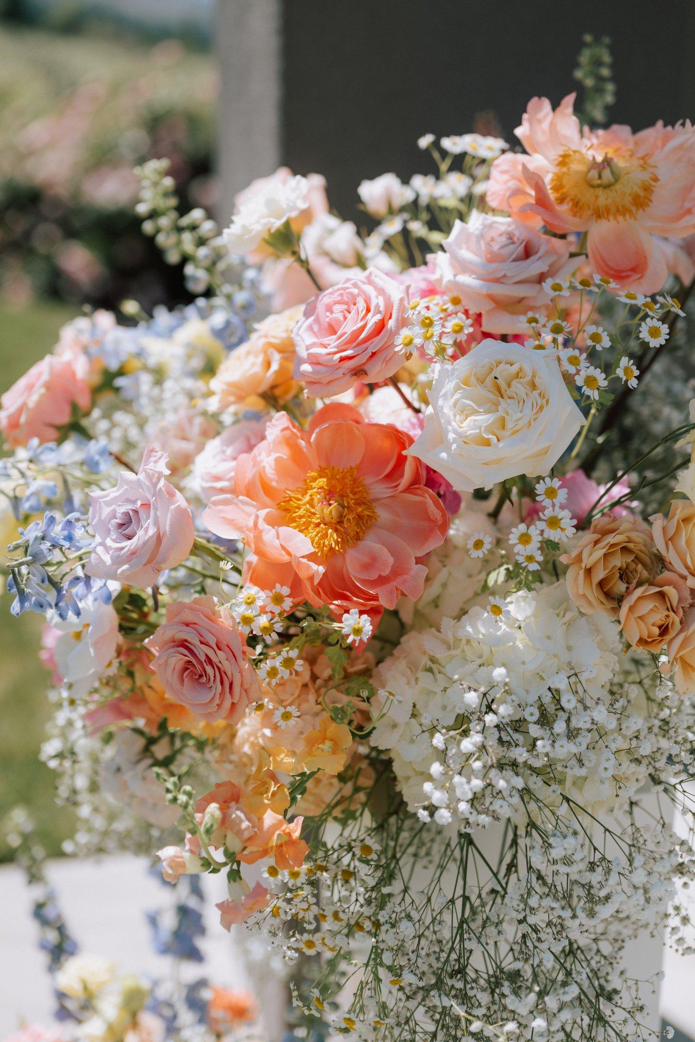 Soft peony wedding arrangement