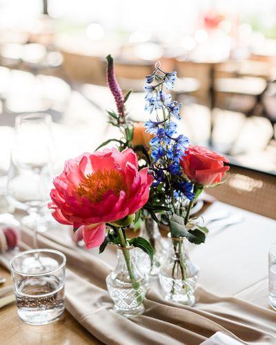 Peony Bud Vase Blue Delphinium