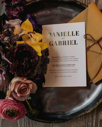 Elegant Luxury Wedding Classy Dark Moody Purple Eggplant Roses Hydrangea Orchids Ranunculus Peony Anemone Garland Bouquet Arrangement Table Garland Wedding Cake Wedding Invitation Model Floral Installation Hanging Flowers Candlelight Table Four Points Hotel Joel’s View Photography WedLuxe Magazine Bridal Photoshoot
Outdoors Kelowna Okanagan Wedding Ceremony Reception Bride Groom Bridesmaid Groomsman Florist Flowers Floral