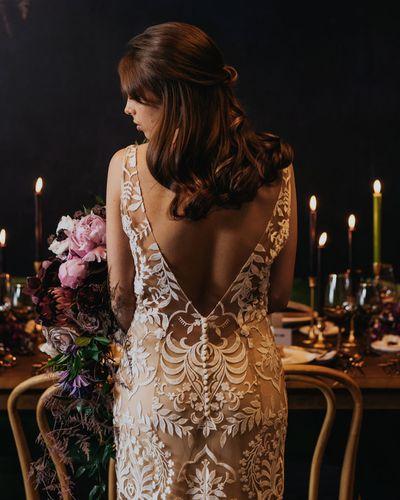 Elegant Luxury Wedding Classy Dark Moody Purple Eggplant Roses Hydrangea Orchids Ranunculus Peony Anemone Garland Bouquet Arrangement Table Garland Wedding Cake Model Floral Installation Hanging Flowers Candlelight Table Four Points Hotel Joel’s View Photography WedLuxe Magazine Bridal Photoshoot
Outdoors Kelowna Okanagan Wedding Ceremony Reception Bride Groom Bridesmaid Groomsman Florist Flowers Floral